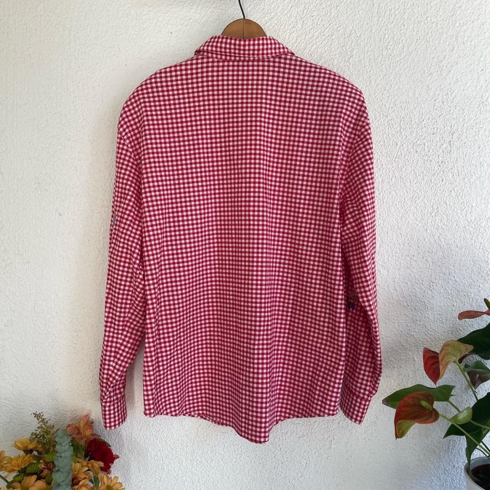 Vintage red gingham button up with embroidered flowers and fruit by Teddi - Picture 3 of 4